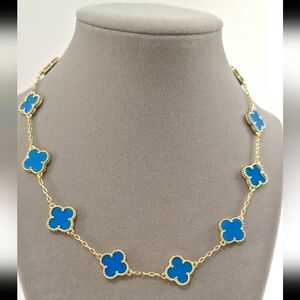 Sky Blue Enamel Multi Clovers necklace